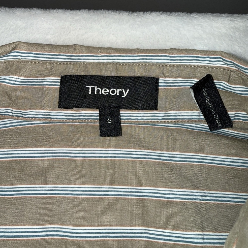 Theory Shirt Dress Size Small Beige Ribbon Stripe Button Down Pockets Poplin - Picture 6 of 15